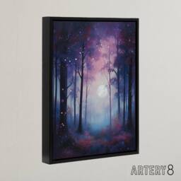 "Artery8 Full Moon In Enchanted Forest Framed Canvas Wall Art Print in Purple - Size: W12"" x H16""" - thumbnail 2