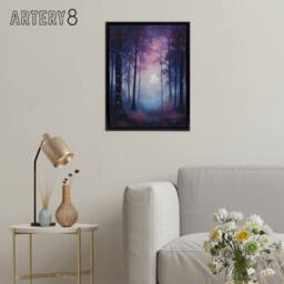 "Artery8 Full Moon In Enchanted Forest Framed Canvas Wall Art Print in Purple - Size: W12"" x H16""" - thumbnail 3