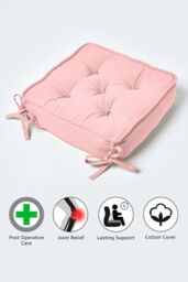 Homescapes Cotton Dining Chair Booster Cushion in Pink - Size: 40 cm x 40 cm - thumbnail 5