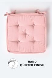 Homescapes Cotton Dining Chair Booster Cushion in Pink - Size: 40 cm x 40 cm - thumbnail 4