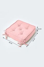 Homescapes Cotton Dining Chair Booster Cushion in Pink - Size: 40 cm x 40 cm - thumbnail 2