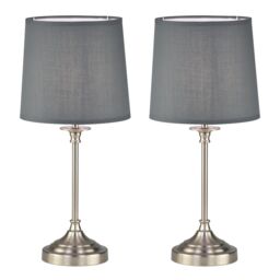 First Choice Lighting Set of 2 Chester - Brushed Nickel Lamps in Silver