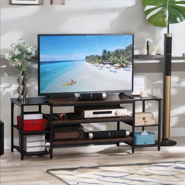 Pirlo Plush 3 Tier TV Stand Unit With Open Shelves in Brown - image 1