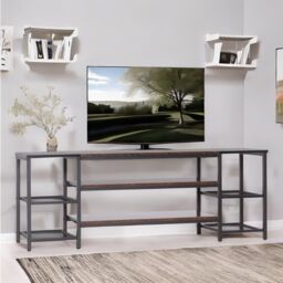 Pirlo Plush 3 Tier TV Stand Unit With Open Shelves in Brown - thumbnail 4