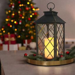 Bright Zeal 13.5' Black Gold Decorative Candle Lantern Christmas Decorations