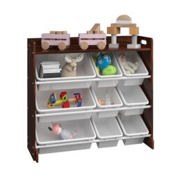 Xample Kids Storage Wooden Unit Children's Bookshelf Toy Box 9 Cube 4 Tier Tubs Box UK in Brown - thumbnail 2