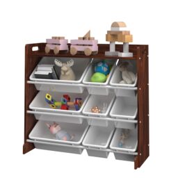 Xample Kids Storage Wooden Unit Children's Bookshelf Toy Box 9 Cube 4 Tier Tubs Box UK in Brown - thumbnail 4