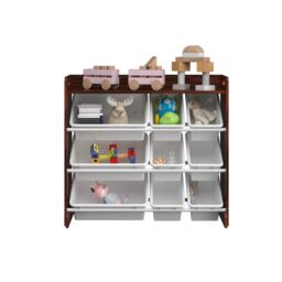 Xample Kids Storage Wooden Unit Children's Bookshelf Toy Box 9 Cube 4 Tier Tubs Box UK in Brown - thumbnail 3