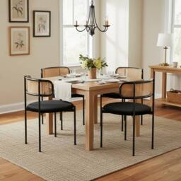 HomeTouch Set of 4 Modern Black Velvet Dining Chairs with Curved Rattan Back - Size: 4 Pack - thumbnail 3
