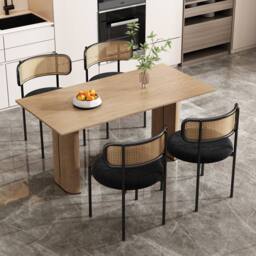 HomeTouch Set of 4 Modern Black Velvet Dining Chairs with Curved Rattan Back - Size: 4 Pack - thumbnail 1