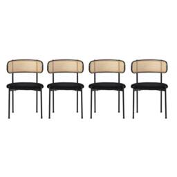 HomeTouch Set of 4 Modern Black Velvet Dining Chairs with Curved Rattan Back - Size: 4 Pack - thumbnail 4