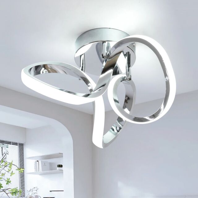 Garwarm 1 - Light 28cm Unique/Statement Geometric LED Flush Mount in Metallic Silver - image 1