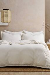 CHRISTY Seersucker Cotton Stripe Oxford Duvet Cover Set in Beige - Size: Double - thumbnail 4