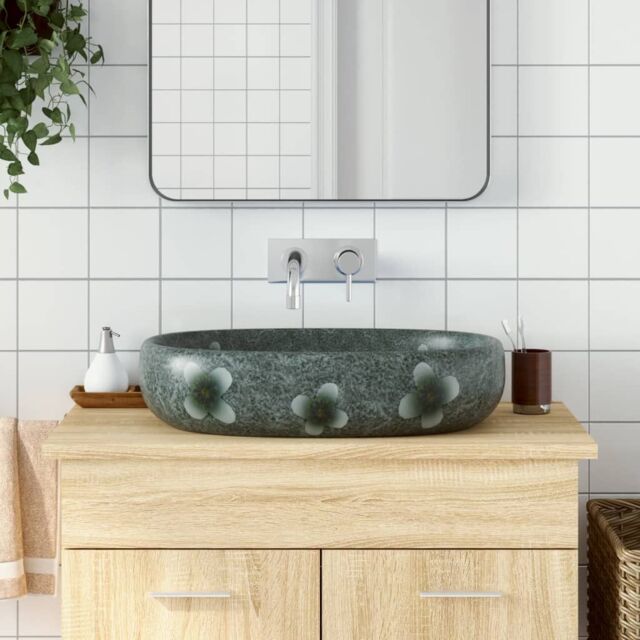 Berkfield Home Countertop Basin Blue Oval 59x40x14 cm Ceramic - Size: 59 x 40 x 14 cm - image 1