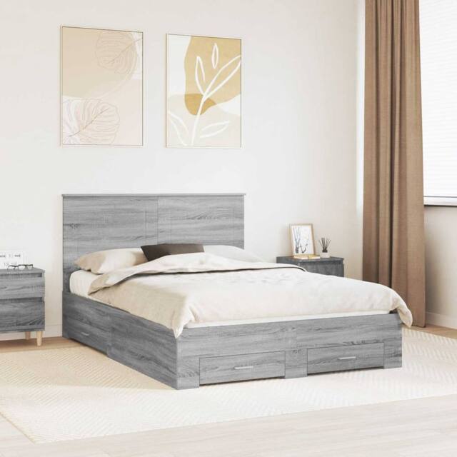 Berkfield Home Bed Frame with Drawer Grey Sonoma 140 x 190 cm Engineered Wood - image 1
