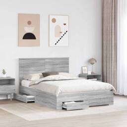Berkfield Home Bed Frame with Drawer Grey Sonoma 140 x 190 cm Engineered Wood - thumbnail 3