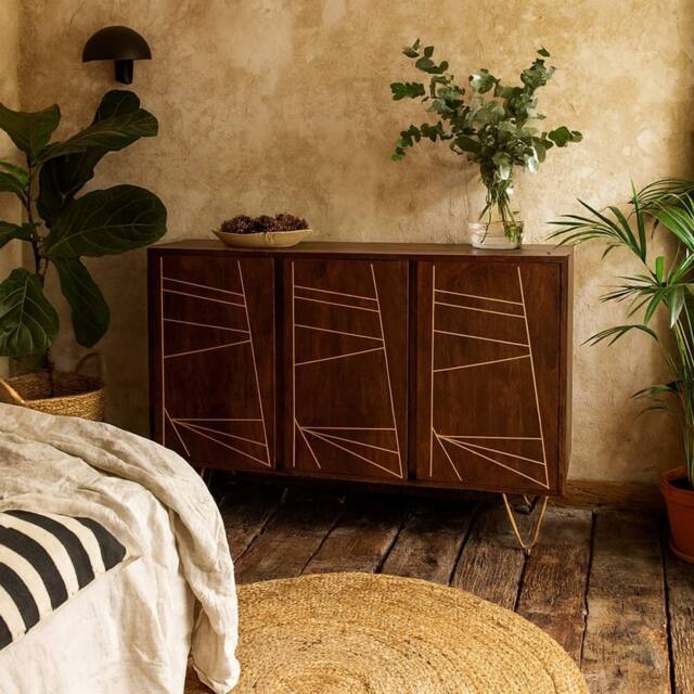 Wyld Haus Bandung Large Sideboard Dark Mango Wood with Gold Inlay 3 Doors in Brown - image 1