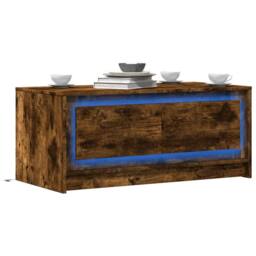 Berkfield Home Coffee Table with LED Lights Smoked Oak Engineered Wood in Brown - thumbnail 2