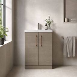 Balterley Bathroom Vanity Basin Unit, Brushed Bronze Handles, 600mm, Mid Oak in Brown - thumbnail 5