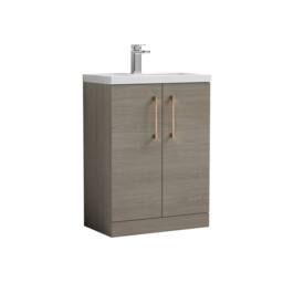 Balterley Bathroom Vanity Basin Unit, Brushed Bronze Handles, 600mm, Mid Oak in Brown