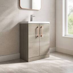 Balterley Bathroom Vanity Basin Unit, Brushed Bronze Handles, 600mm, Mid Oak in Brown - thumbnail 4