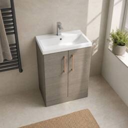 Balterley Bathroom Vanity Basin Unit, Brushed Bronze Handles, 600mm, Mid Oak in Brown - thumbnail 3