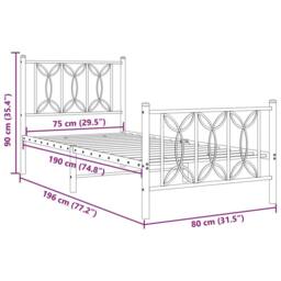 Berkfield Home Metal Bed Frame without Mattress with Footboard Black 75x190cm - Size: 75x190 cm - thumbnail 8