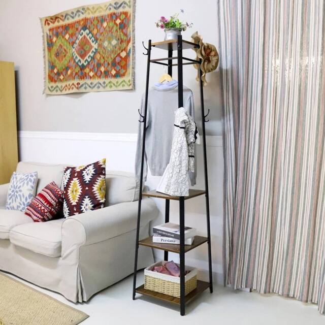 ERGOVEXA Revolving Shape Coat Stand Full Visible Garment Rack Three Shelf in Black - image 1