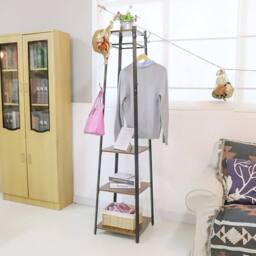 ERGOVEXA Revolving Shape Coat Stand Full Visible Garment Rack Three Shelf in Black - thumbnail 4