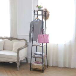 ERGOVEXA Revolving Shape Coat Stand Full Visible Garment Rack Three Shelf in Black - thumbnail 5