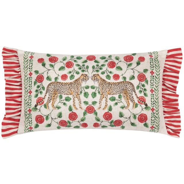 Wylder Tropics Okara Leopards Printed Ruffle Cushion in Red - Size: 30 cm x 50 cm - image 1