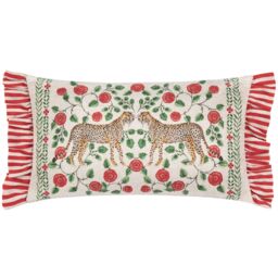 Wylder Tropics Okara Leopards Printed Ruffle Cushion in Red - Size: 30 cm x 50 cm - thumbnail 1
