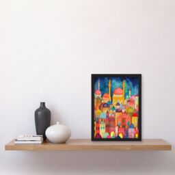 Artery8 Hagia Sophia Evening Cityscape Folk Art Watercolour Painting Artwork Framed Wall Art Print A4 in Black - thumbnail 2