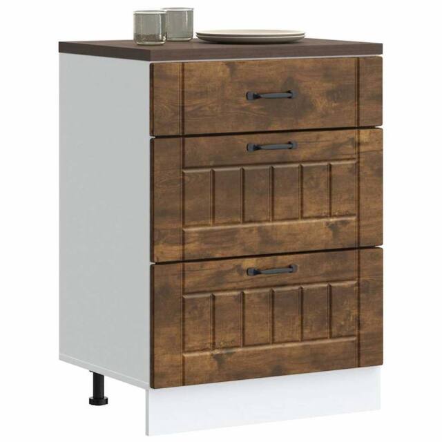 Berkfield Home Kitchen Base Cabinet Lucca Smoked Oak Engineered Wood in Brown - image 1