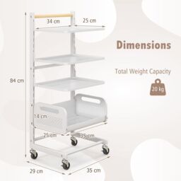 4 Tier Kitchen Utility Cart Metal Bathroom Storage Trolley w/ Adjustable Shelves - thumbnail 3