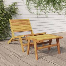Berkfield Home Garden Chair with Footrest Solid Wood Teak in Brown - thumbnail 2