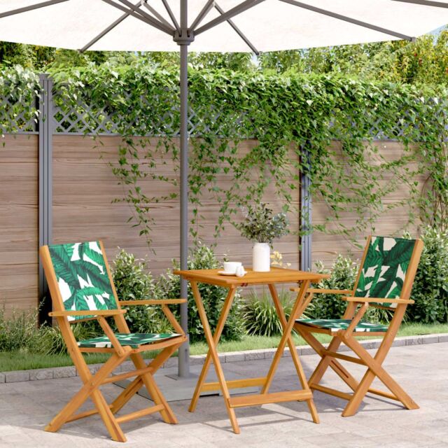 Berkfield Home 3 Piece Bistro Set Leaf Pattern Fabric & Solid Wood in Green - image 1
