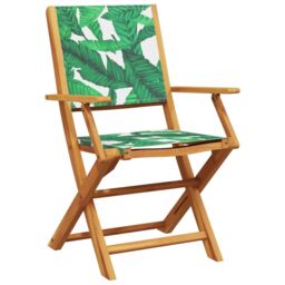 Berkfield Home 3 Piece Bistro Set Leaf Pattern Fabric & Solid Wood in Green - thumbnail 3