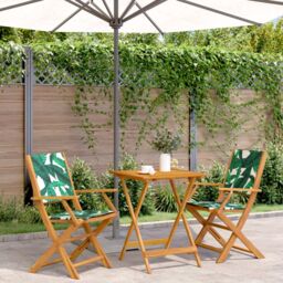 Berkfield Home 3 Piece Bistro Set Leaf Pattern Fabric & Solid Wood in Green - thumbnail 1