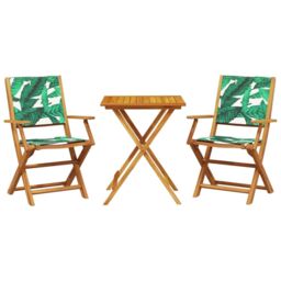 Berkfield Home 3 Piece Bistro Set Leaf Pattern Fabric & Solid Wood in Green - thumbnail 2