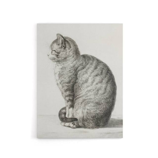 "Artery8 Sitting Smiling Cat Pencil Drawing Bernard Canvas Wall Art in White - Size: W18"" x H24""" - image 1