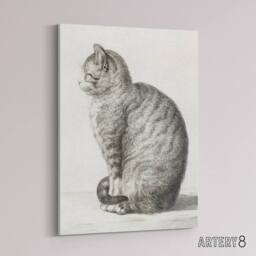 "Artery8 Sitting Smiling Cat Pencil Drawing Bernard Canvas Wall Art in White - Size: W18"" x H24""" - thumbnail 2
