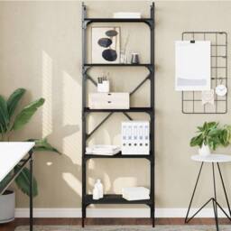 Berkfield Home Decorative Bookcase 5-Tier Black 56x31.5x174 cm Engineered Wood - thumbnail 2