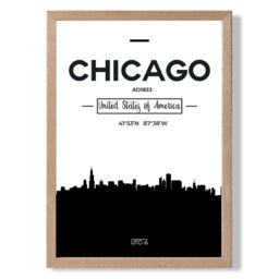 ARTZE Chicago Black & White City Skyline Framed Print SIZE: A2 with Oak Frame - Size: A4 - thumbnail 1