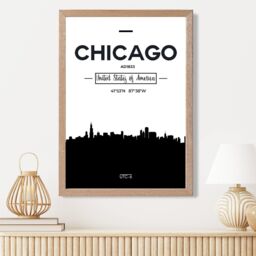 ARTZE Chicago Black & White City Skyline Framed Print SIZE: A2 with Oak Frame - Size: A4 - thumbnail 2
