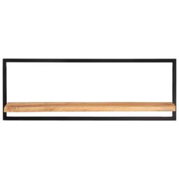 Berkfield Home Wall Shelves 2 pcs 100x24x35 cm Solid Wood Acacia & Steel in Brown - Size: 100 x 24 x 35 cm - thumbnail 2