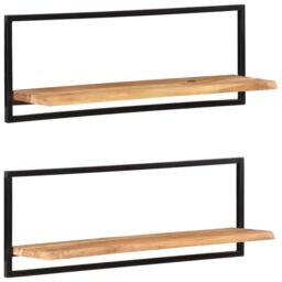 Berkfield Home Wall Shelves 2 pcs 100x24x35 cm Solid Wood Acacia & Steel in Brown - Size: 100 x 24 x 35 cm