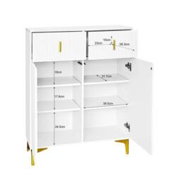 BTM Elegant Sideboard Shoe Cabinet, Adjustable Shelves, Gold Accents in White - thumbnail 6