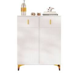 BTM Elegant Sideboard Shoe Cabinet, Adjustable Shelves, Gold Accents in White - thumbnail 4