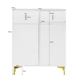 BTM Elegant Sideboard Shoe Cabinet, Adjustable Shelves, Gold Accents in White - thumbnail 8